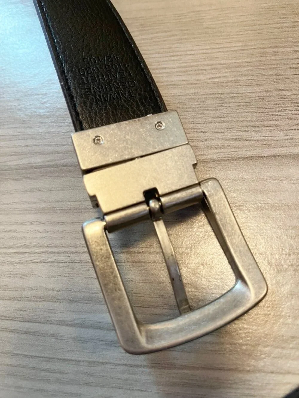 Genuine Leather Brown Belt Silver Buckle Size 42 Reversible Classic Dress Belt